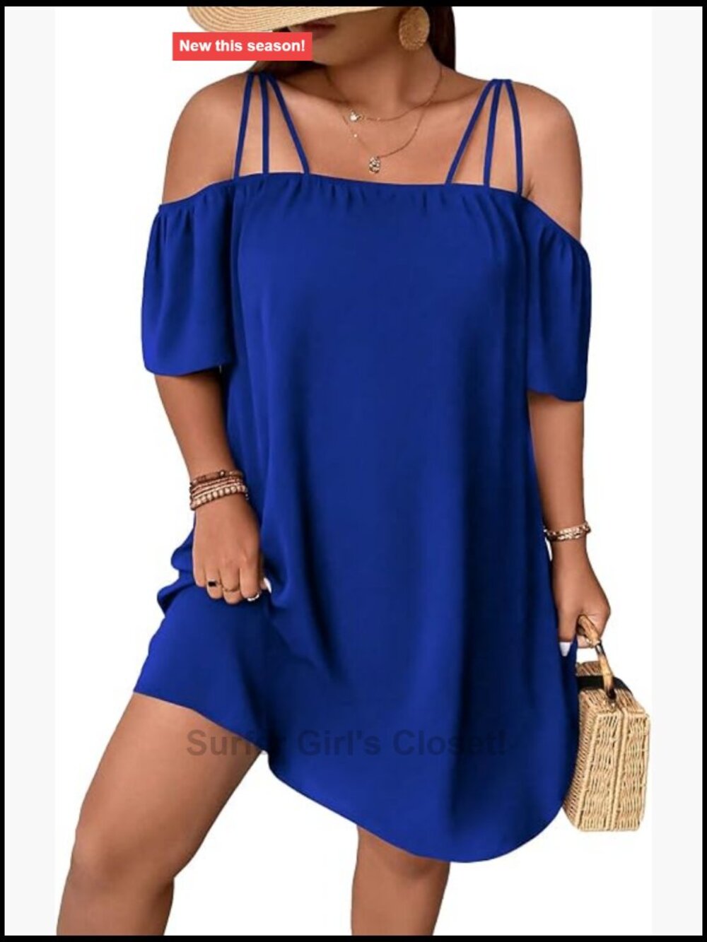 Plus Size Off Shoulder Summer Shift Dress, Short Sleeve High Stretch Polyester